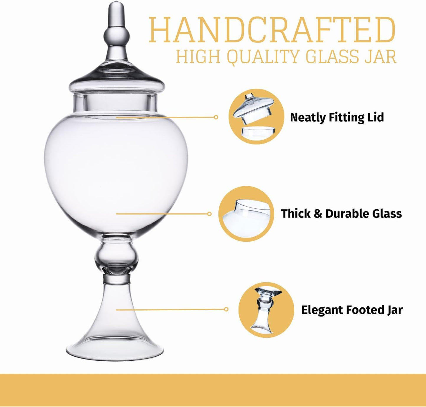 Diamond Star Clear Glass Apothecary Jars, Large Candy Buffet Display, Elegant Storage Jar, Decorative Wedding Candy Organizer Canisters (Height: 16.5" Body: 6.5")