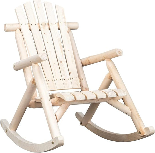 Outvita Wooden Rocking Chair, Fir Log Adirondack Rocker, Outdoor Wood Accent by Outvita