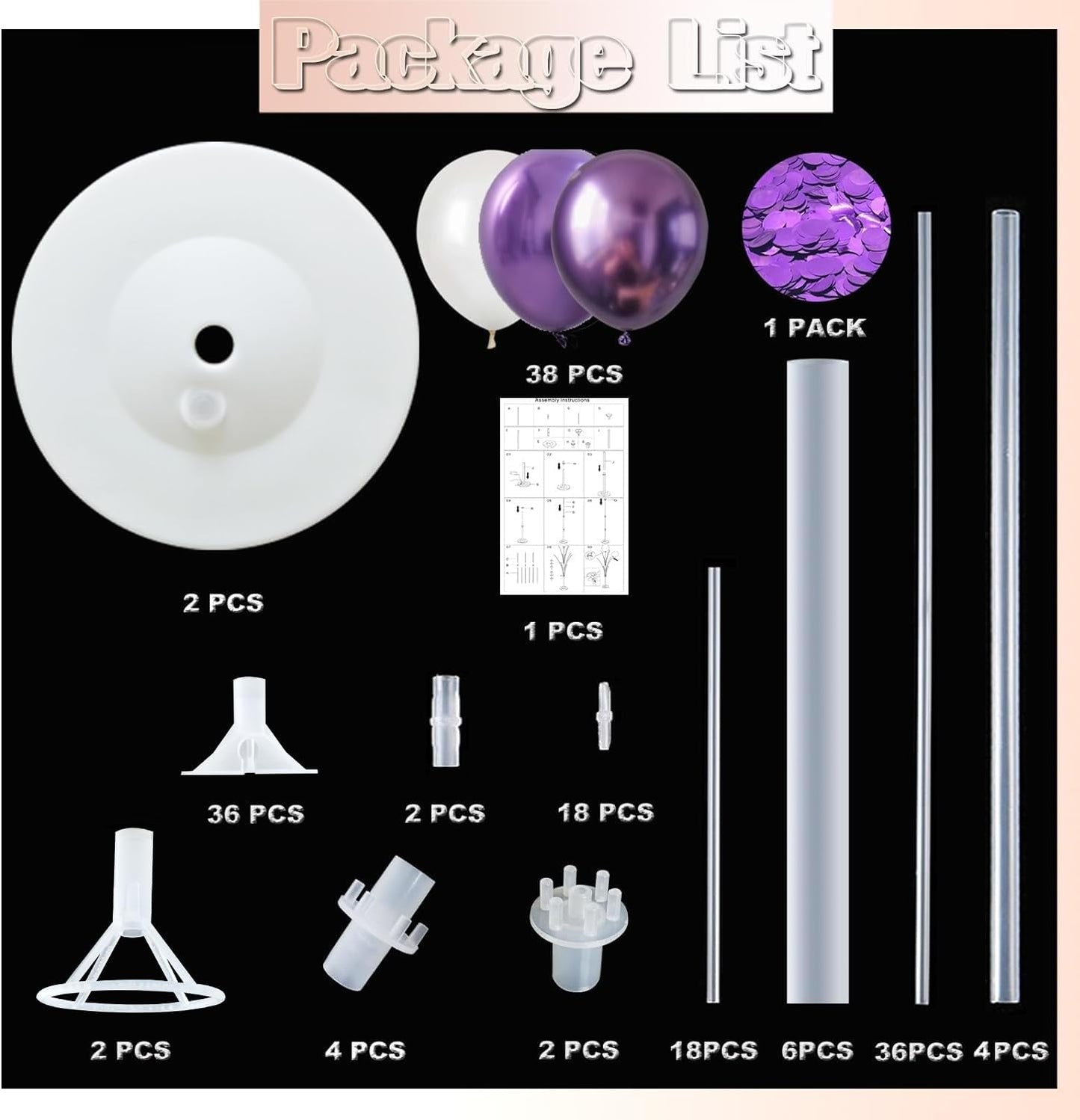 Balloon Column Kit Set of 2 With Balloons Included - with Base, and Pole,Balloon Tower Backdrop Decoration for Wedding, Baby Shower, Birthday Party, or Bachelorette Parties (Metallic purple)