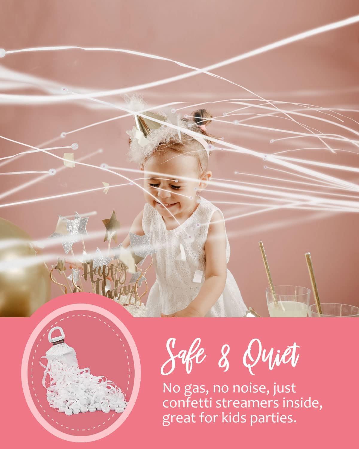 BATTIFE 40Pack Streamers Poppers, White Hand Throw Confetti Poppers, No Mess Paper Crackers for Wedding Birthday Party Celebrations, White