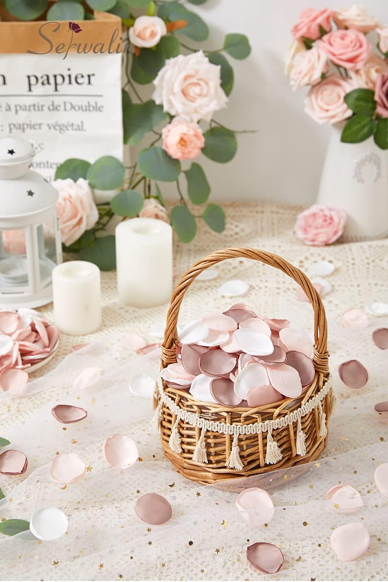 Serwalin 300Pcs Silk Rose Petals Artificial Flower Petals for Weddings Nude Pink Petals for Romantic Night Petals for Flower Girl Basket Wedding Proposal Aisle Table Decor (3 Color Mixes)