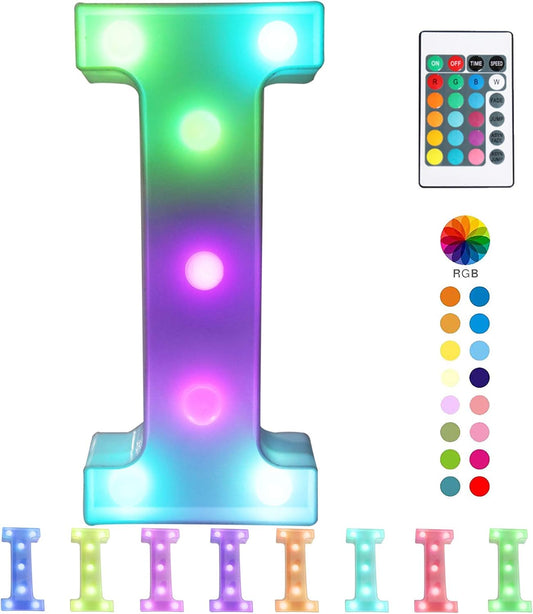Pooqla Colorful LED Marquee Letter Lights with Remote – Light Up Marquee Signs – Party Bar Letters with Lights Decorations for The Home - Multicolor I