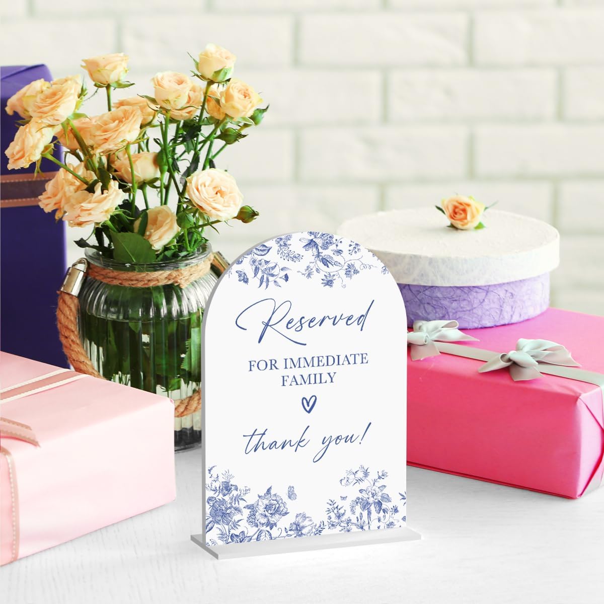 Acrylic Wedding Signs, Dusty Blue Wedding Decor, Blue Weddings Decor, Reserved for Immediate Family Signs for Reception, Modern Arch Acrylic Table Top Sign for Weddings Parties Dinners (White)