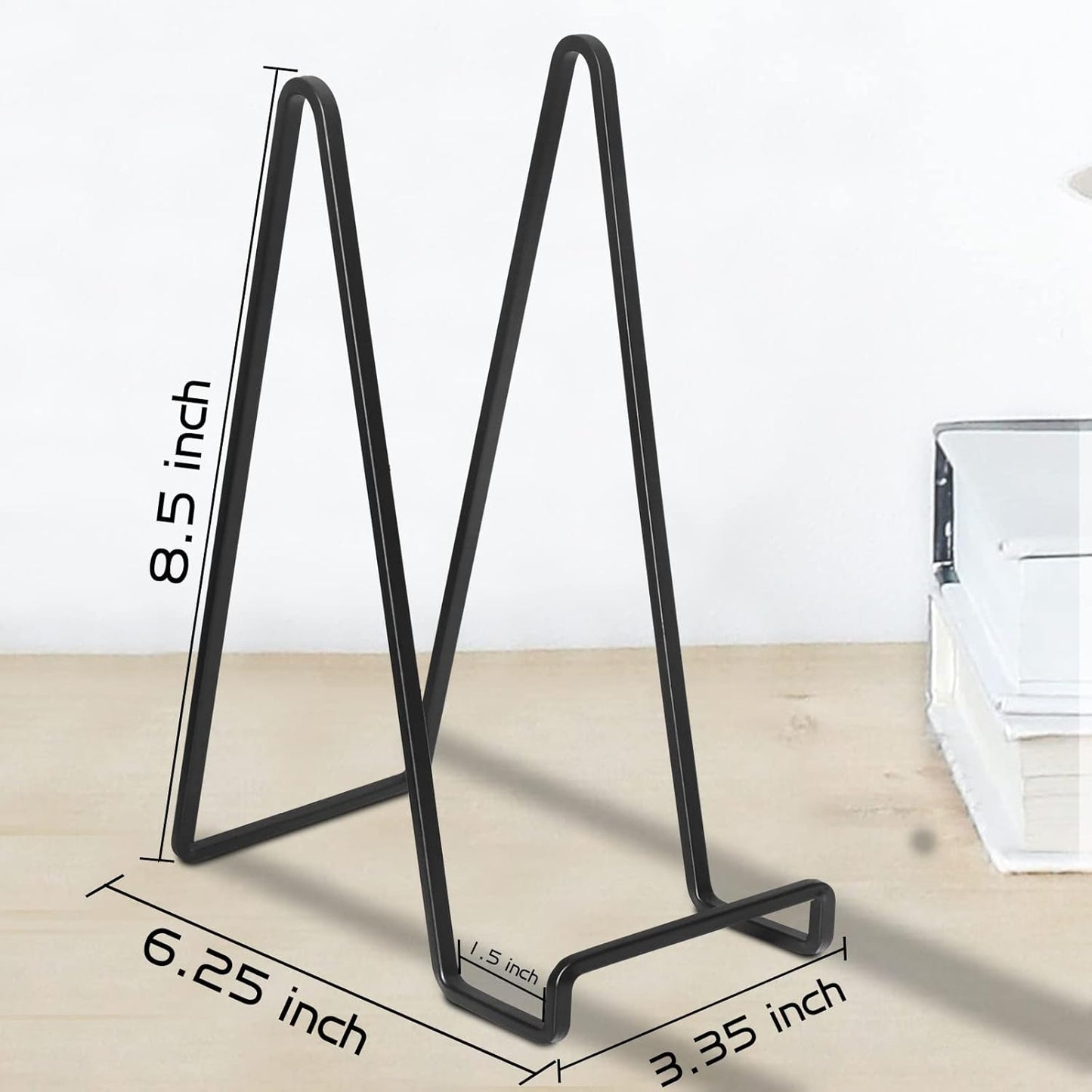 Decolore 4 Pack 8.5 Inch Black Picture Stands for Display Square Plate Holder Display Stand Frame Stand for Picture, Decorative Plate, Photo Easel and Artistic Work