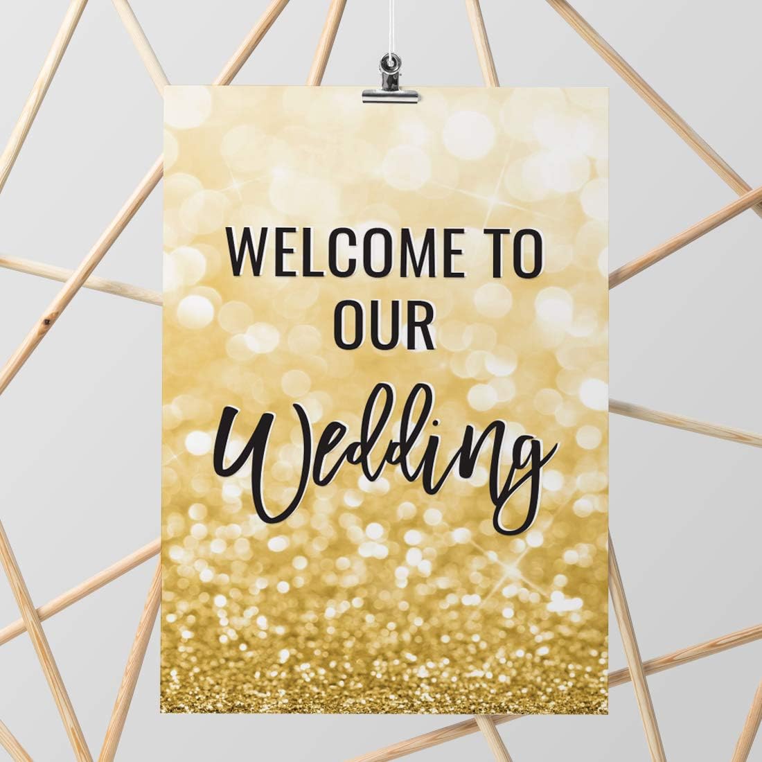 Andaz Press Extra Large Wedding Easel Board Party Sign, 12x18-inch, Glitzy Faux Gold Glitter, Welcome to Our Wedding, 1-Pack