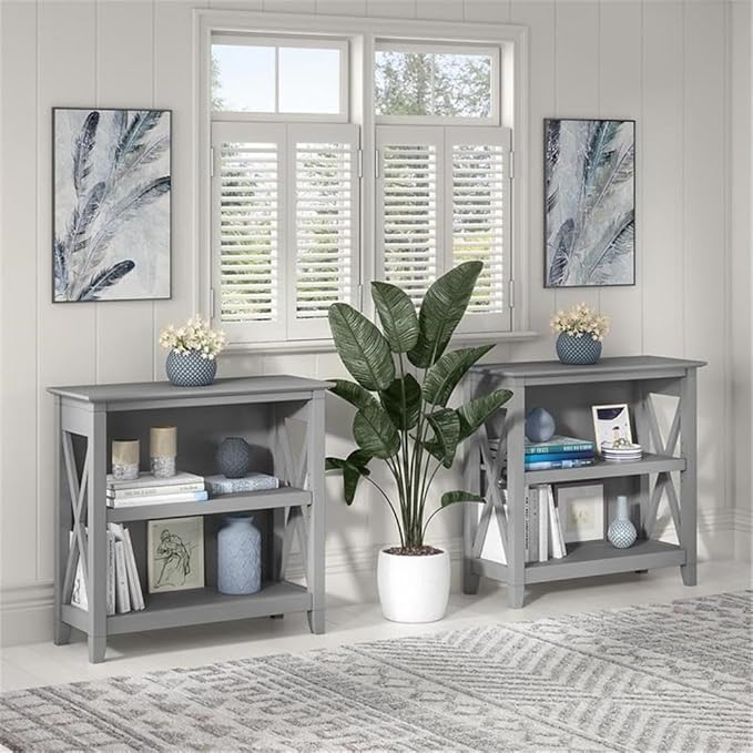 Bush Home Key West Small 2 Shelf Bookcase in Cape Cod Gray, Compact Home - Image 4