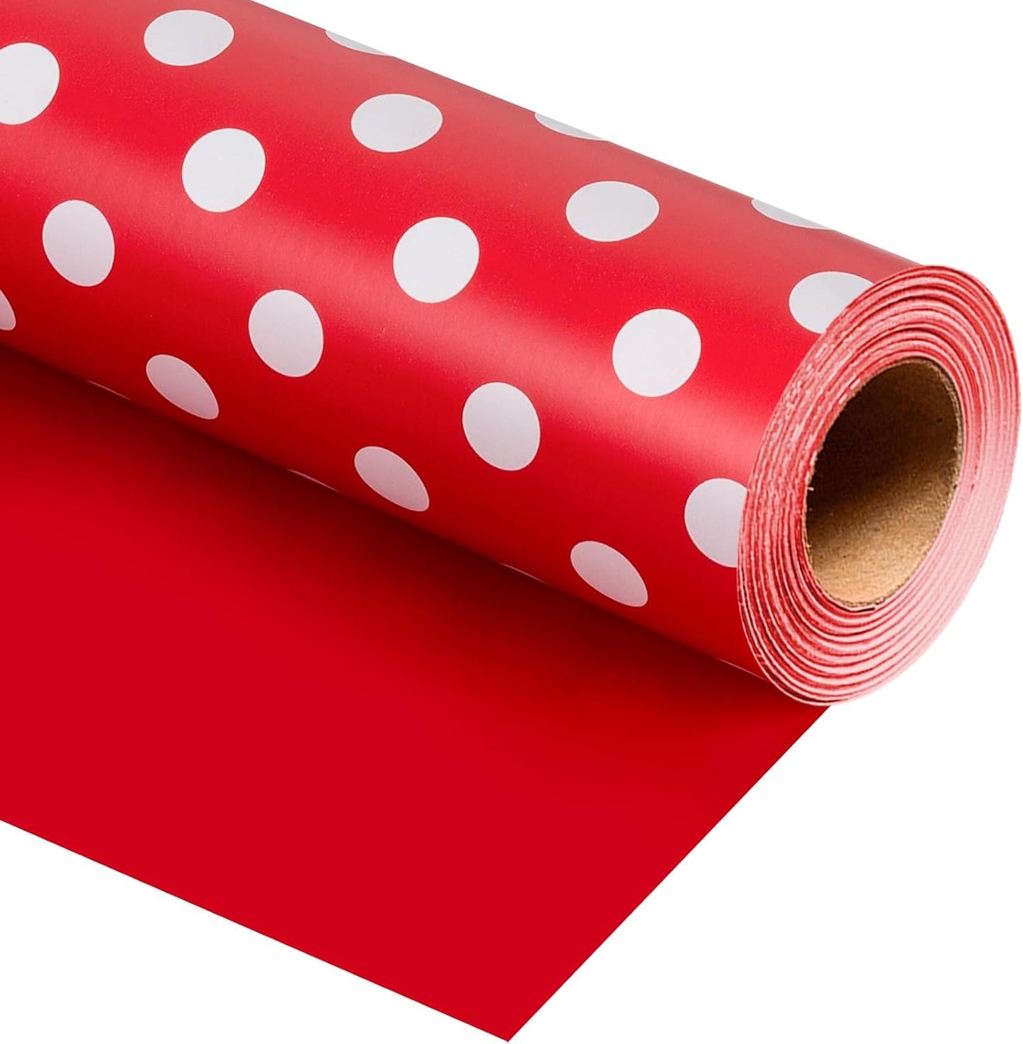 Burymento Red and White Dots Wrapping Paper, Reversible Pink Gift Wrap for Birthday, Valentines, Mothers day, Graduation, Wedding, Fathers day, Baby Shower, Christmas (17in x 32.8ft)