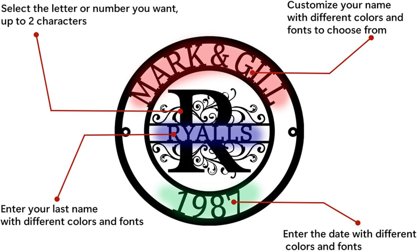 Personalized Metal Sign,Custom Family Name Sign,Last Name Signs,Split Letter Wall Art,Home Decor,Gifts for Wedding Anniversary,Outdoor Wall Decor,Metal Letter