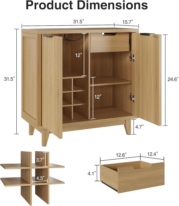 Fluted Coffee Bar Cabinet with Storage, Modern Sideboard Buffet Cabinet with - Image 2