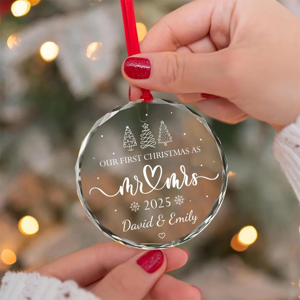 Personalized Wedding Christmas Ornaments - Mr And Mrs Gifts - Wedding Gift Ideas For Couples 2025, Future Mr And Mrs Gift Ideas - 1St Married Bridal Shower Ornament - Glass Ornament