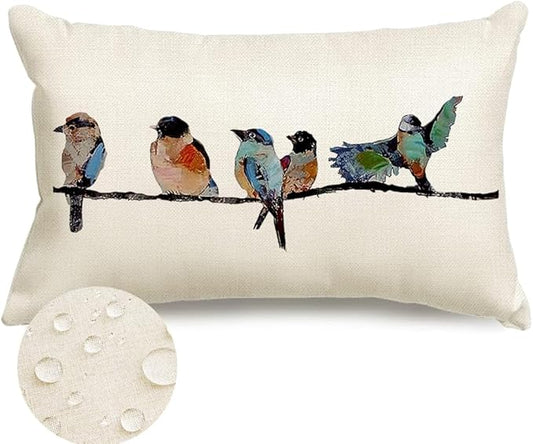 RABUSOFA Outdoor Pillow Covers Waterproof 12x20, Outdoor Bird Lumbar Throw by RABUSOFA