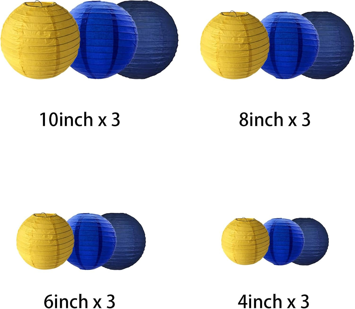 Blue Yellow Paper Lanterns Decorative, Chinese/Japanese Hanging Round Paper Lanterns Decorations for Wedding, Graduation, University, College, High School, Birthday (12 PCS)