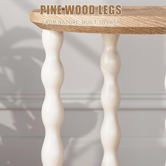 Round End Table, 2-Tier Farmhouse End Table, 18.5'' Handcrafted Weathered Look - Image 6