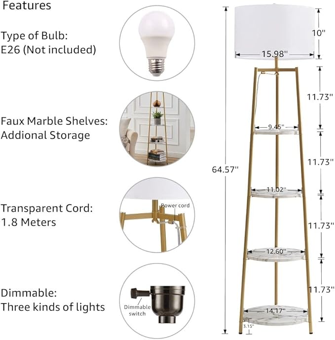 ROSEN GARDEN Floor Lamp, Standing Reading Light - Image 6