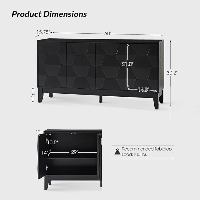HULALA HOME Mid Century Sideboard Buffet Cabinet - Image 2