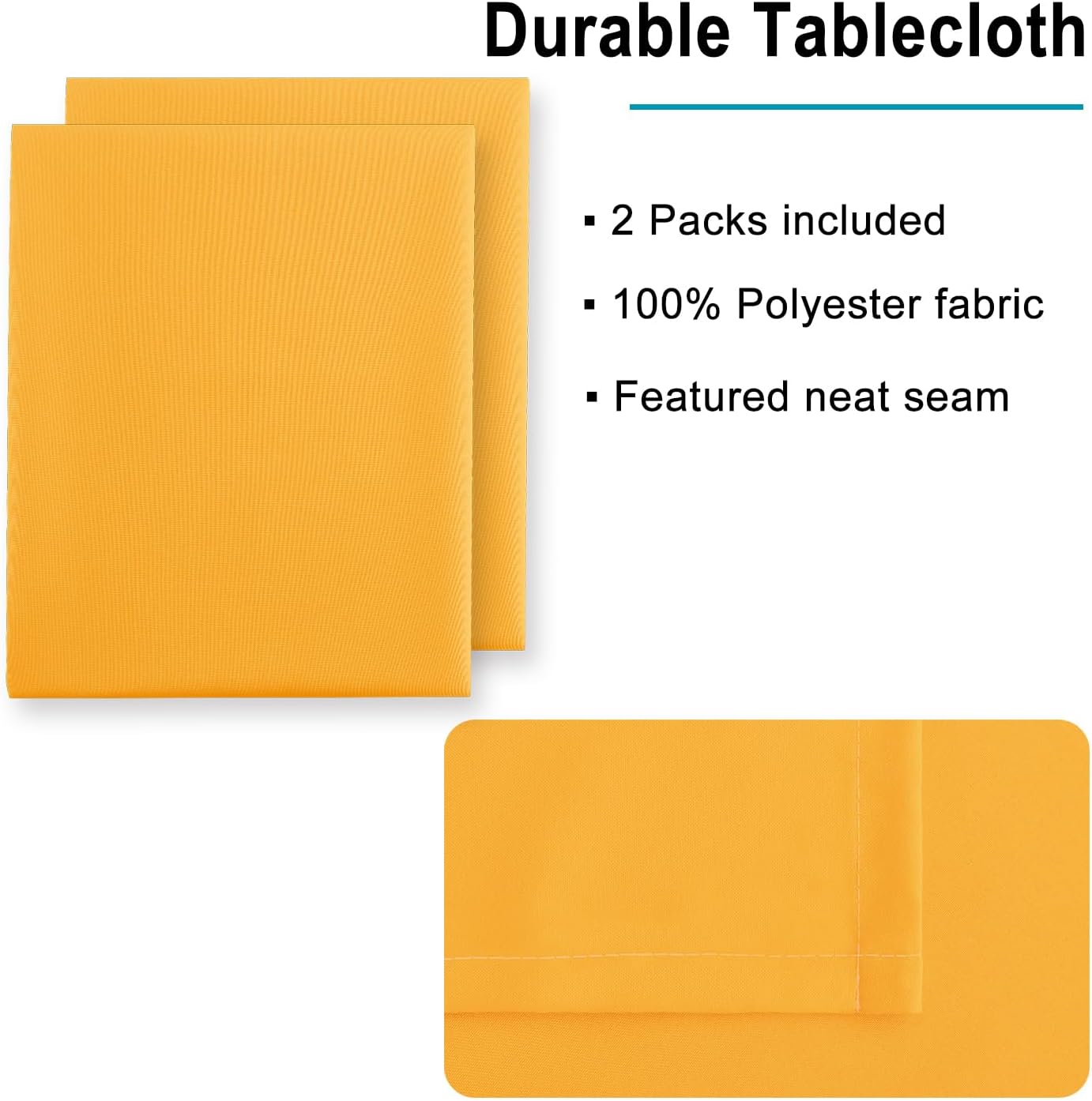 Hiasan 2 Pieces Solid Square Tablecloth - Waterproof and Spillproof Washable Table Cloth for Dining Tables, Orange Yellow, 54 x 54 Inch