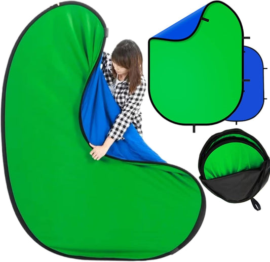 Blue Green Screen Backdrop Double Sided Collapsible Greenscreen Backdrop with Carrying Bag,Portable Pop Up Green Screen Background for Streaming Webcam, Blue & Green 59.1 * 78.7"