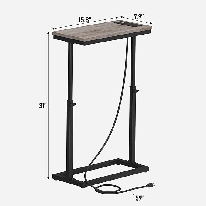 TUTOTAK End Table with Charging Station, Side Table, Tall Couch Table, Sofa - Image 9