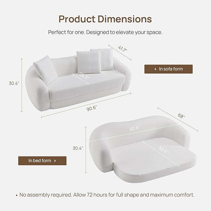 SICOTAS 90.6" Curved Convertible Sofa Couch Bed - Image 2