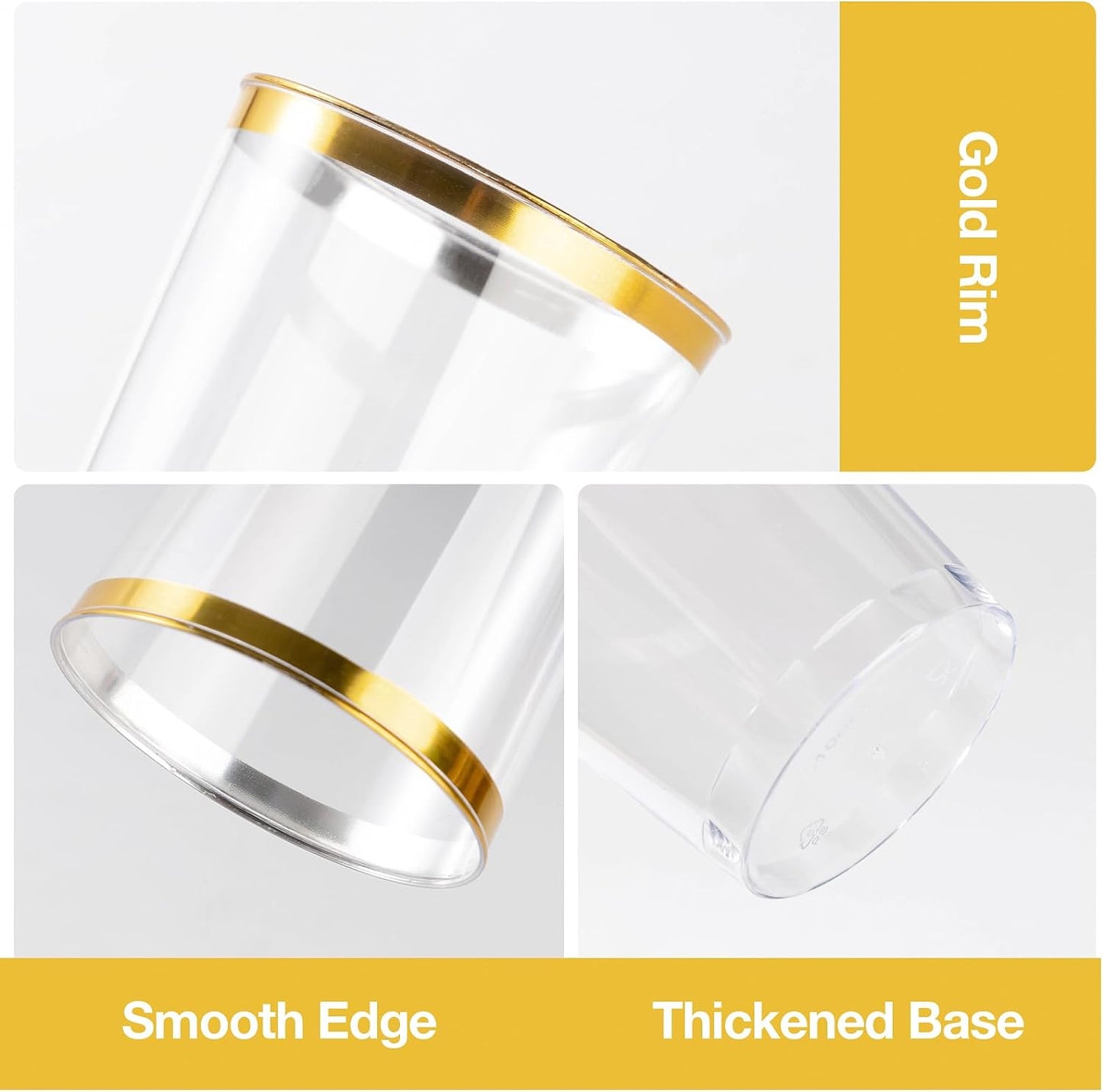 Goodluck 100PCS 14oz Gold Plastic Cups for Party, Disposable Gold Rim Cups, Plastic Cocktail Glasses for Wedding Thanksgiving, Christmas, and Parties