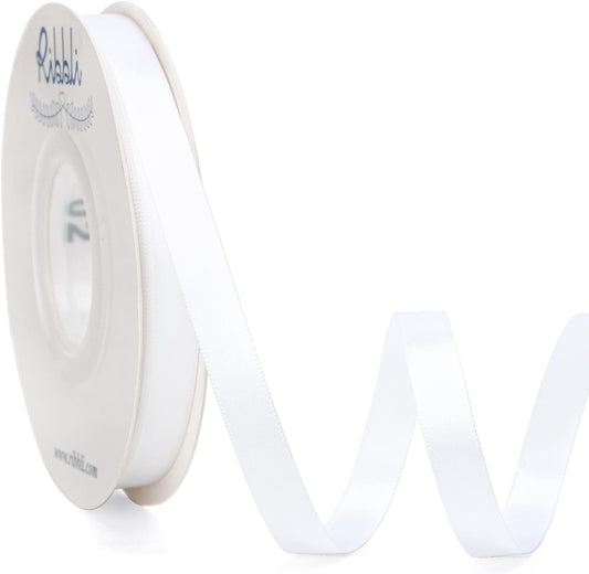 Ribbli Double Faced White Satin Ribbon,3/8” x Continuous 25 Yards,Fabric Ribbon use for Bows Bouquet,Gift Wrapping,Floral Arrangement