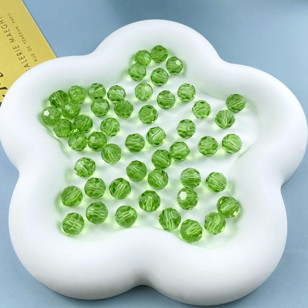 400 PCS 4mm Crystal Glass Beads Round Multiple Faceted Loose Spacer Glass Beads for DIY Handcrafte Bracelet Necklace Earring Jewelry Making(Light Green)