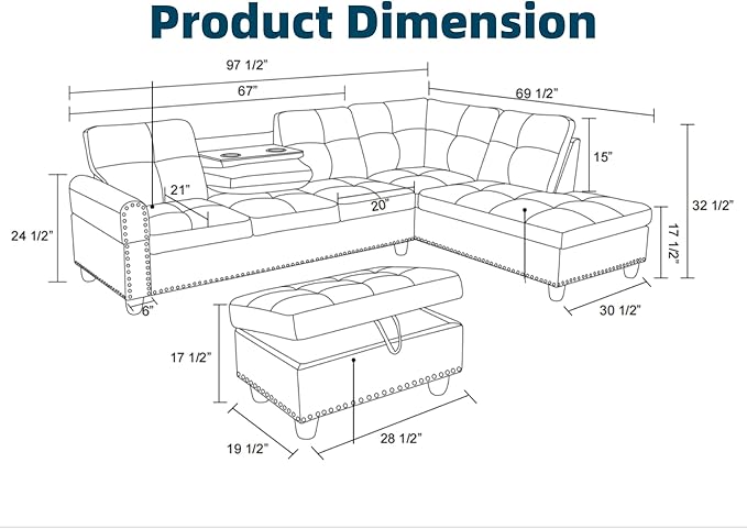 97.5" Yellow Couch L Shaped Couch Set, Modular Sectional Couches - Image 2