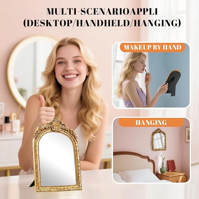 YUSONG Vintage Desk Mirror – 8" Gold Antique Tabletop Mirror - Image 3