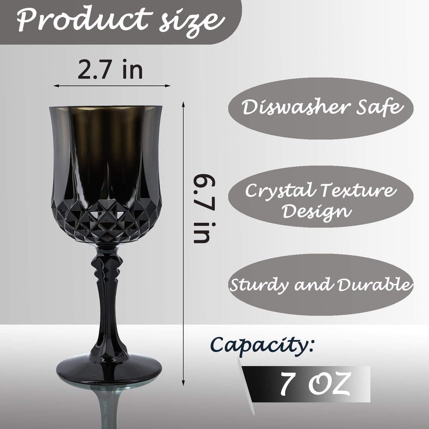 Plastic Wine Glasses，Plastic Goblets Vintage Style Cordial Drinking Glasses for Wedding Reception, Halloween Grand Event Party Supplies (24, Black)