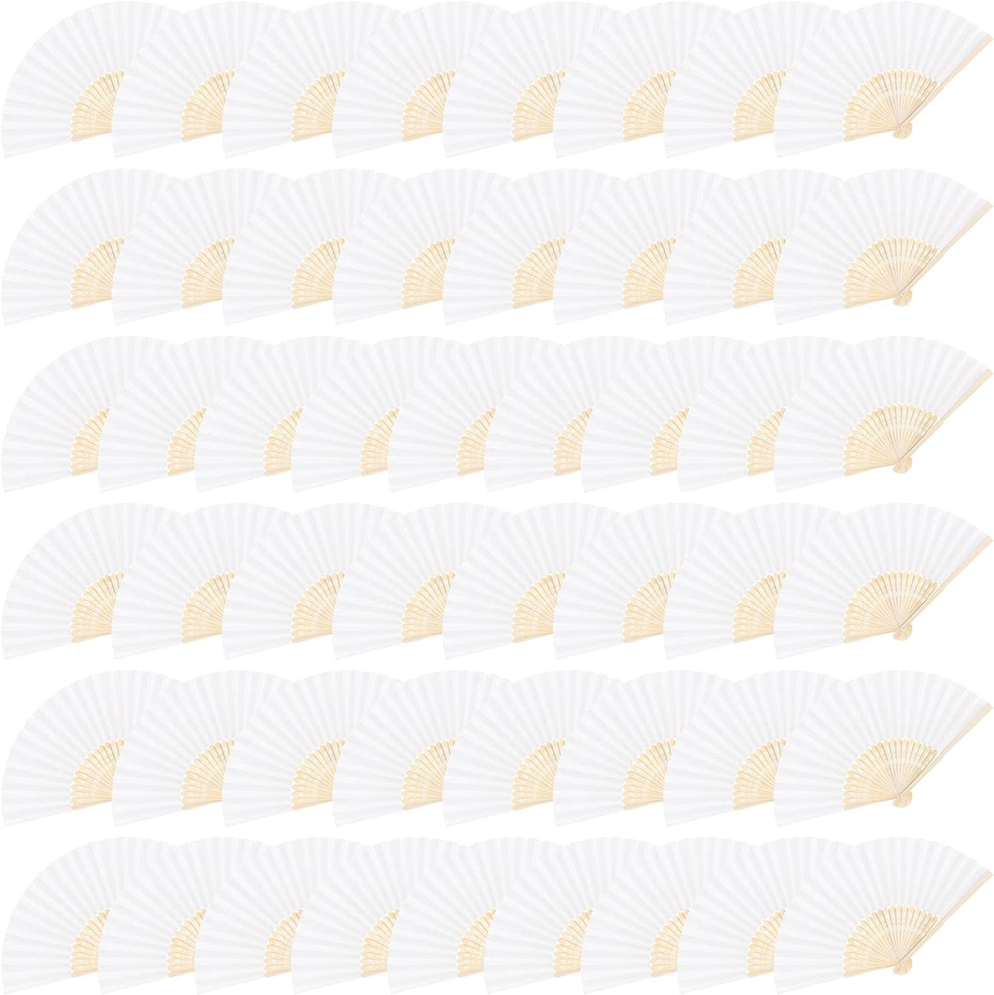 MCEAST 50 Pieces Silk Folding Fan with Bamboo Frames, Handheld Fan Folding Hand Fan Foldable Fan for Wedding Gifts, Party Favors, Home Decoration, White