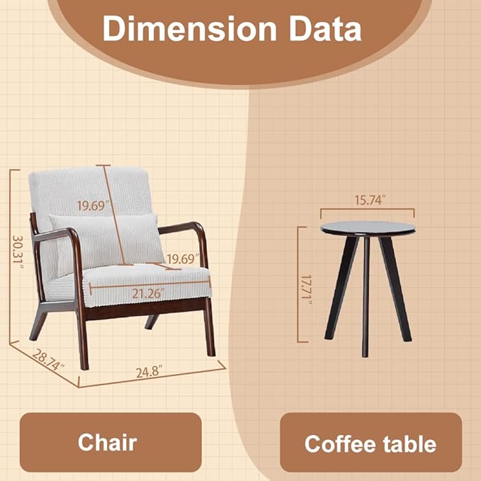 Havemies Mid-Century Modern Living Room Set, Accent Chair & Coffee Table in - Image 2