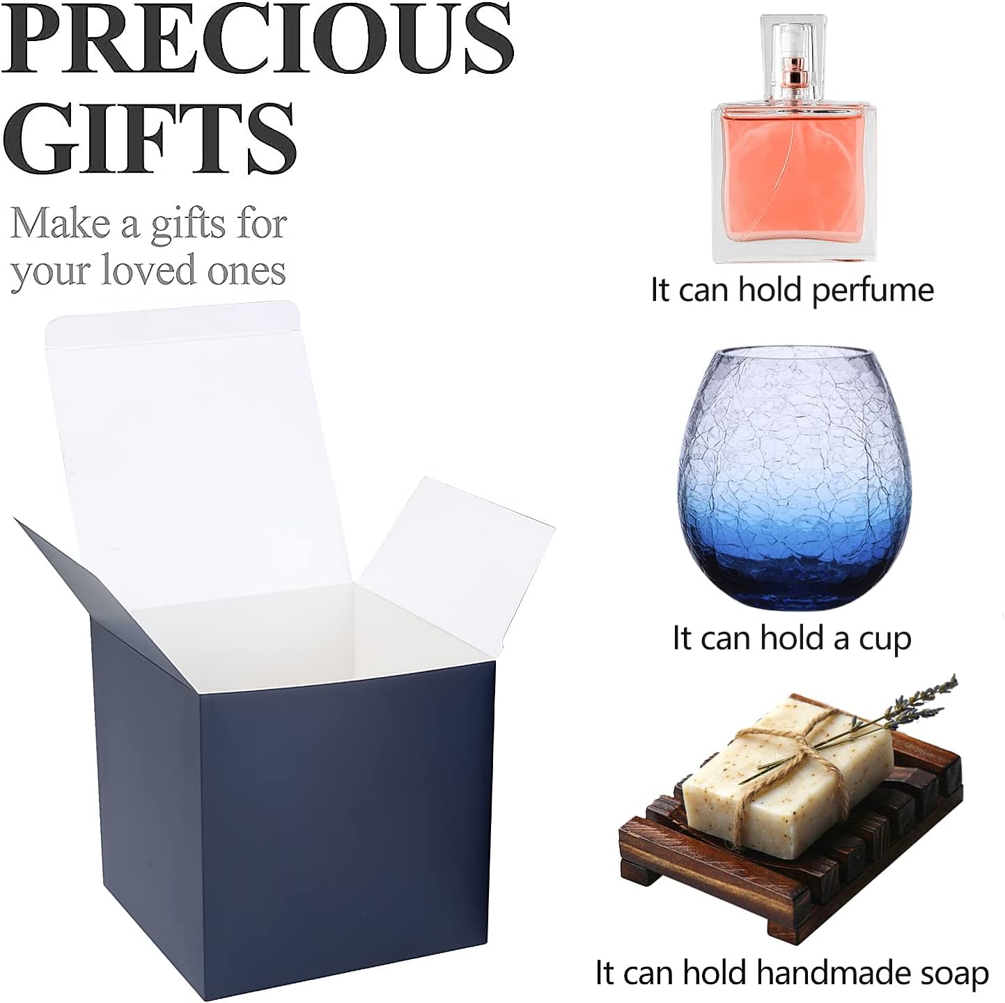 COTOPHER Small Gift Boxes 25 Pack 5x5x5 inches Blue Gift Boxes with Lids for Gifts, Crafting, Wedding Party Favor, Cupcake Boxes, Candy, Bridesmaids Proposal Box with Ribbons and Stickers