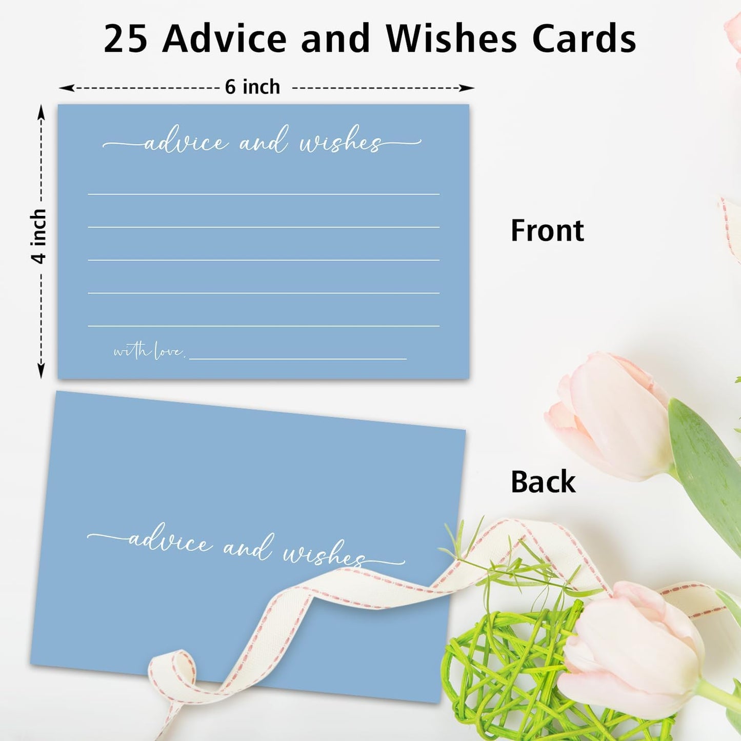 Bule Advice and Wishes Card, Advice Cards for The Bride and Groom, Bridal Shower,Wedding or Baby Shower, Birthday, Graduation, Retirement, Guestbook - 25 Cards -01