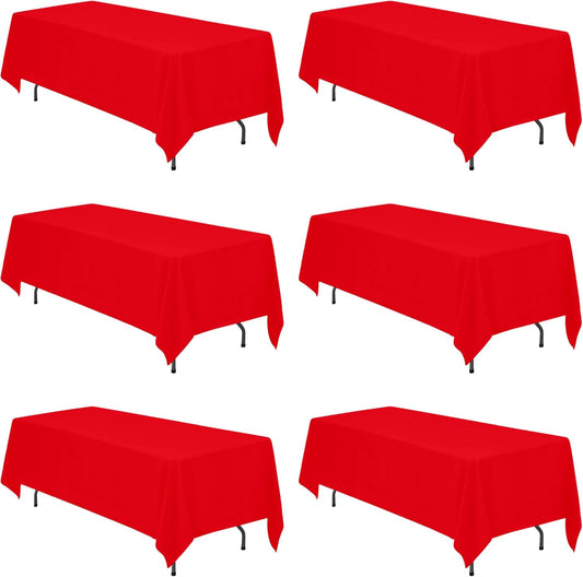 BRILLMAX 6 Pack Red Tablecloths 70 x 120 Inch for 6ft or 8ft Rectangle Tables - Rectangular Bulk Linen Polyester Fabric Washable Cloth Cover for Wedding Reception Banquet Birthday Party