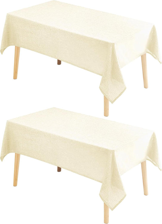 Hiasan 2 Pack Faux Linen Rectangle Tablecloth - Wrinkle and Stain Resistant Washable Table Cloth for Kitchen Dining Room Holiday Table Cover for Dinner, Champagne, 60 x 140 Inch