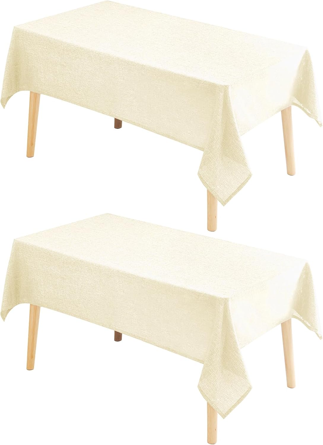 Hiasan 2 Pack Faux Linen Rectangle Tablecloth - Wrinkle and Stain Resistant Washable Table Cloth for Kitchen Dining Room Holiday Table Cover for Party Dinner, Champagne, 54 x 80 Inch