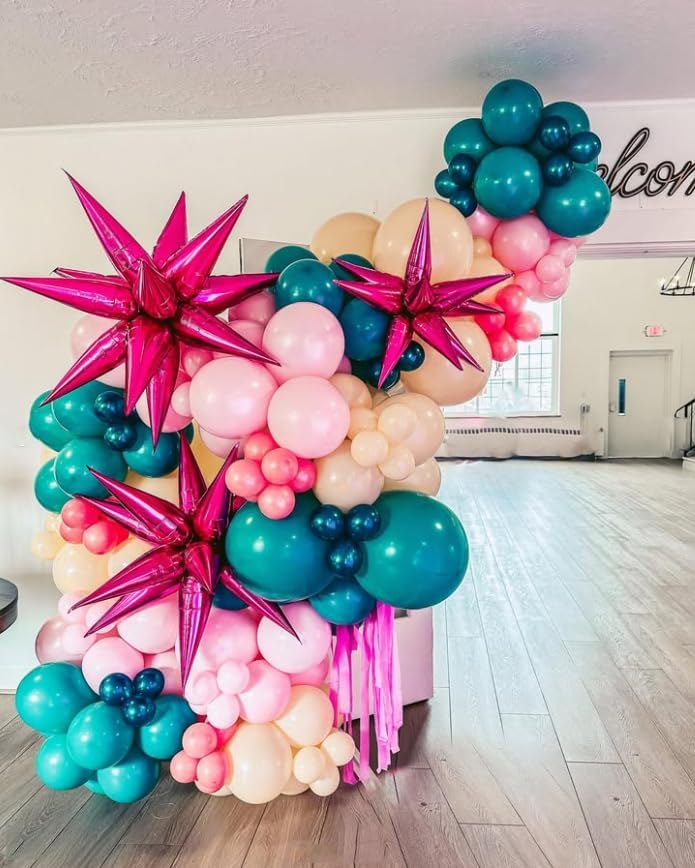 3pcs 26inch babe pink Star foil balloons.babe Explosion Star burst star balloon-Spike cone balloon for birthday party decorations,wedding,Bachelor party