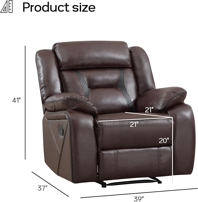 EBELLO Faux Leather Manual Recliner Chair, Modern Design Single Reclining Sofa - Image 2