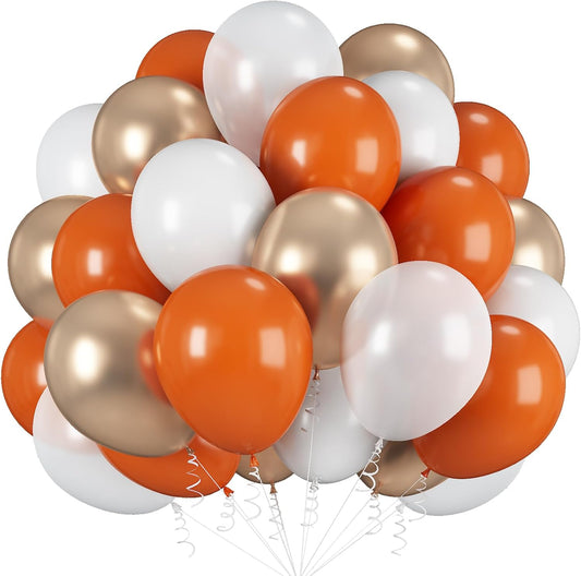 Orange Gold Balloons, 12 Inch Burnt Orange White Balloons with Metallic Gold Balloon for Autumn Harvest Thanksgiving Fall Pumpkin Theme Birthday Baby Shower Bridal Wedding Graduation Party Decorations