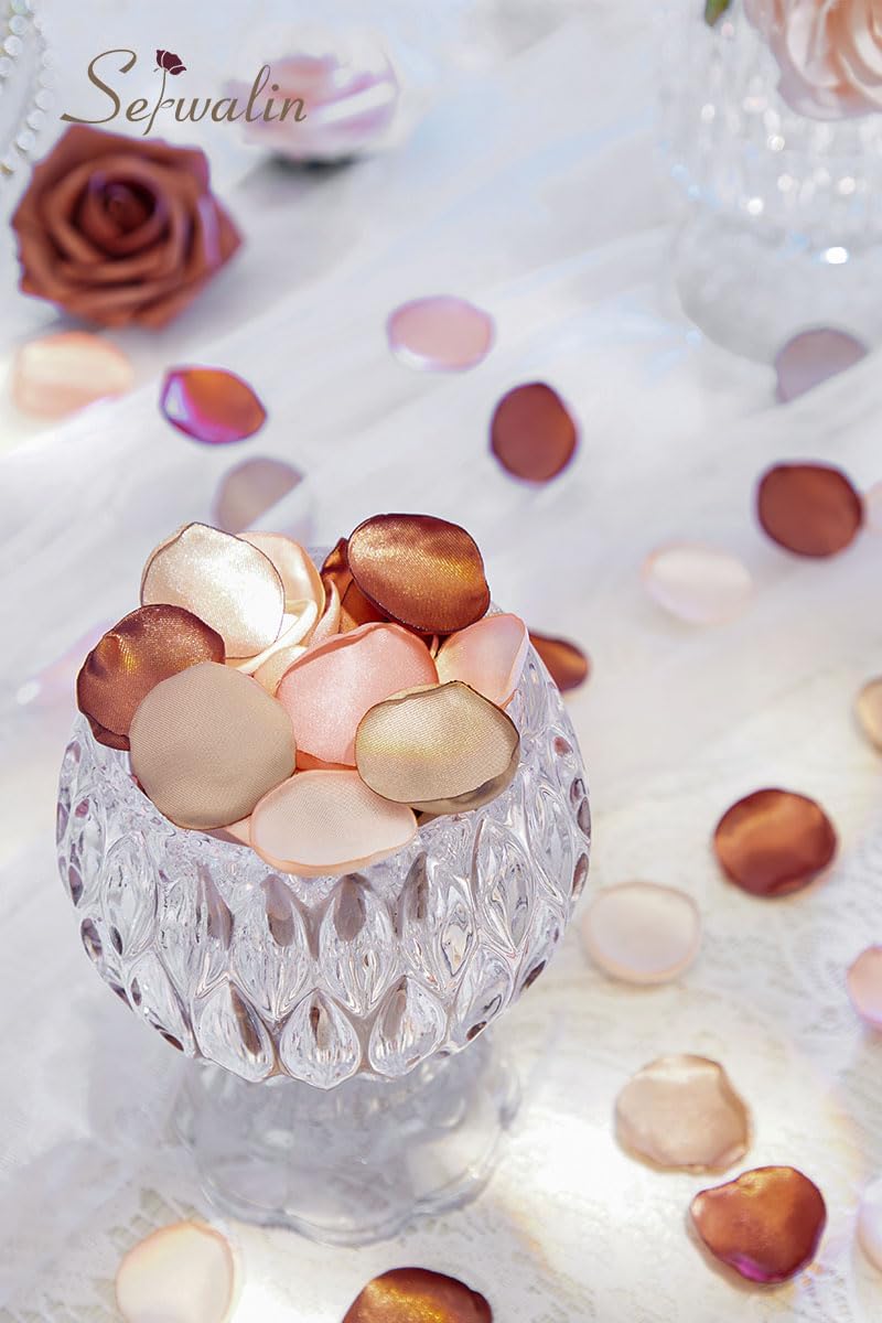Serwalin 300Pcs Silk Rose Petals Artificial Flower Petals for Weddings Fake Rose Brown Petals Proposal for Wedding Basket Aisle Runner Bridal Shower (4 Color Mixes)