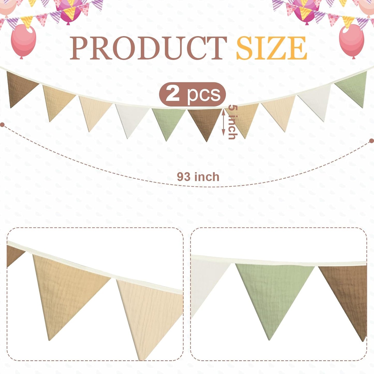 Oudain 15.5 ft Pennant Banner Flags, 2 Pcs Nursery Garland Triangle Bunting Flag Baby Banner for Nursery Decor Baby Birthday Boho Wedding Shower Party Event, Each 7.75 ft (Boho Color)