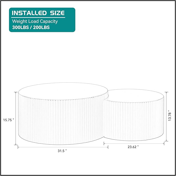 55.12'' Black Round Nesting Coffee Table Set of 2, Modern Side End Table - Image 2