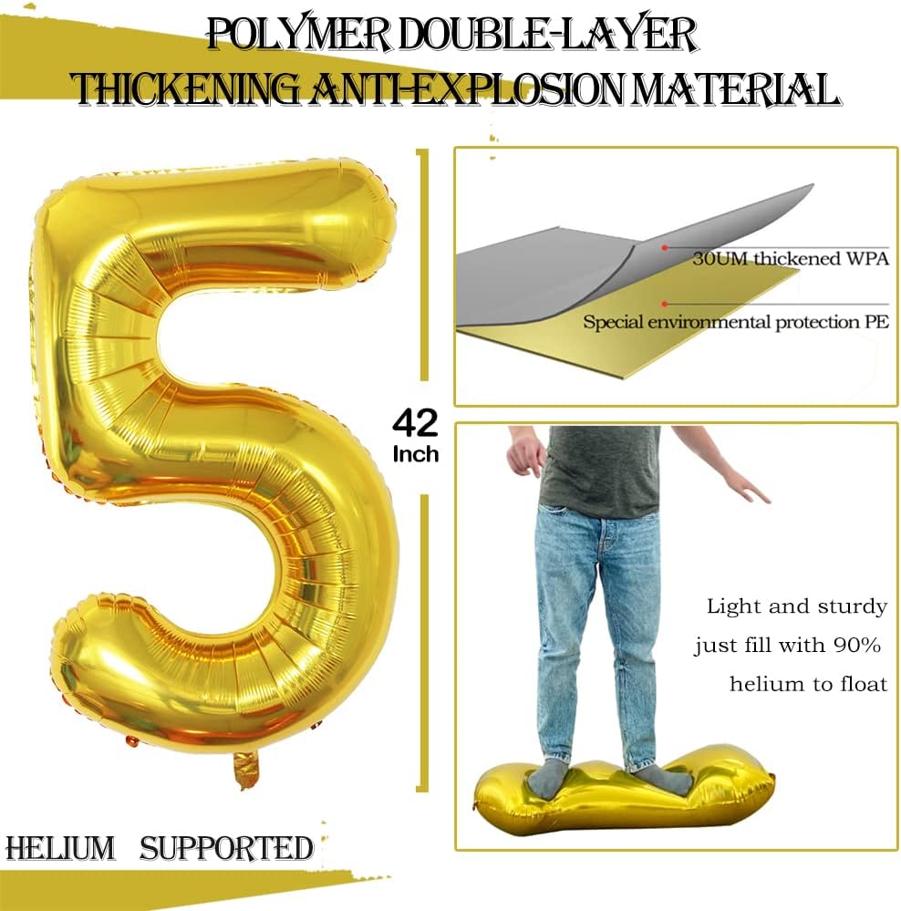 GOER Number 50 Balloons for 50th Birthday Party Decorations,42 Inch Jumbo Foil Helium Balloons for 50th Anniversary (Gold)