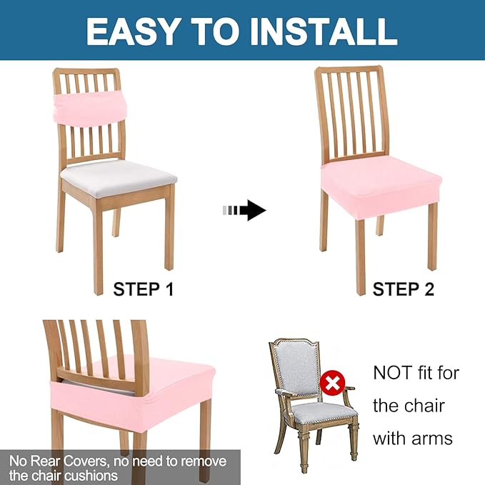 Smiry Waterproof Seat Covers for Dining Room Chairs Set of 6, Stretch Jacquard - Image 5