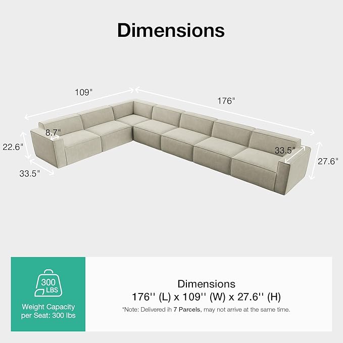 Novilla 176" Modular Sectional Sofa, No Assembly Cloud Sectional Couch - Image 2