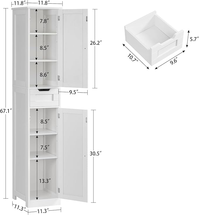 Iwell Tall Bathroom Cabinet, Slim Narrow Bathroom Storage Cabinet - Image 3