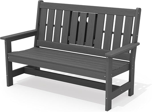 SERWALL Outdoor Bench with Cup Holder, Oversized 58" HDPE Porch Bench Suitable by SERWALL