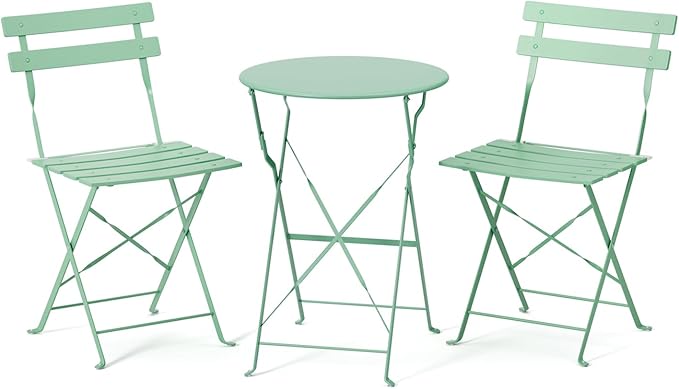 VINGLI Outdoor Folding Bistro Table and Chairs Set of 2, 3-Piece Bistro Set by VINGLI