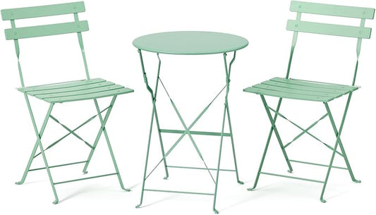 VINGLI Outdoor Folding Bistro Table and Chairs Set of 2, 3-Piece Bistro Set by VINGLI