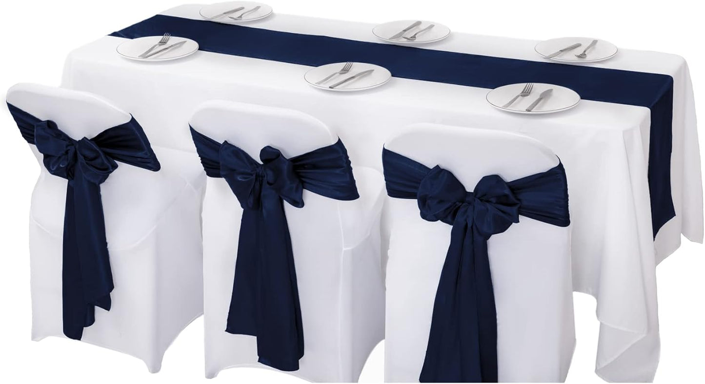 12Pack Table Runner 12 x 108 Inches Satin Silk Table Runner for Wedding, Birthday Party, Banquets, Graduations Decoration, fit Rectange and Round Table-Navy